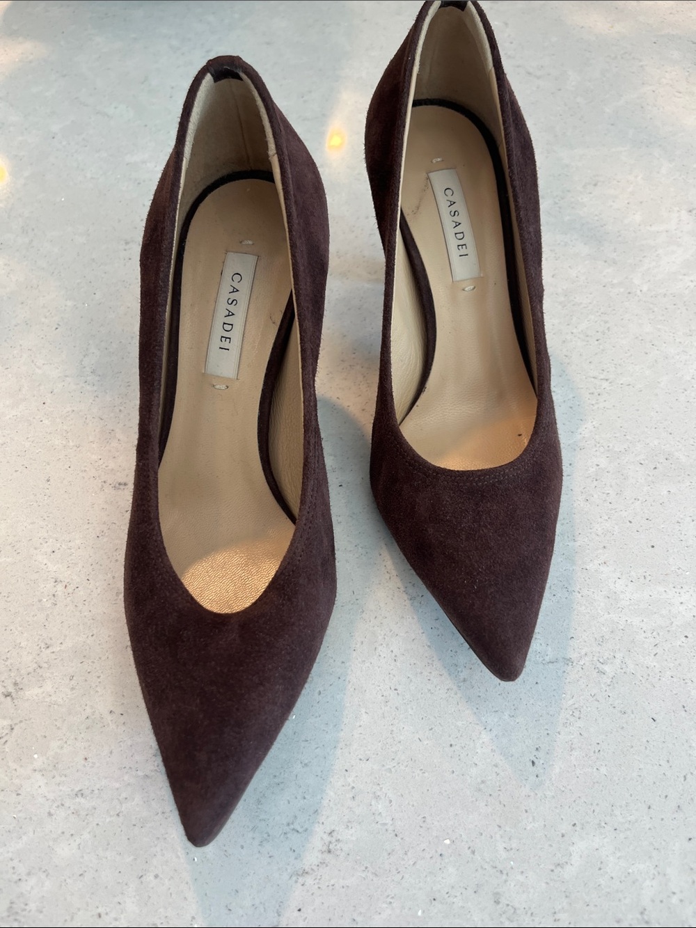 Casadei Dark Brown Suede Pointed Toe Pumps